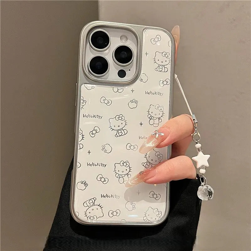 Cute Kawaii Hello Kitty Resin Phone Case – Trendy Protective Cover for iPhone 11, 12, 13, 14, 15, 16, 17, Plus, Air & Pro Max