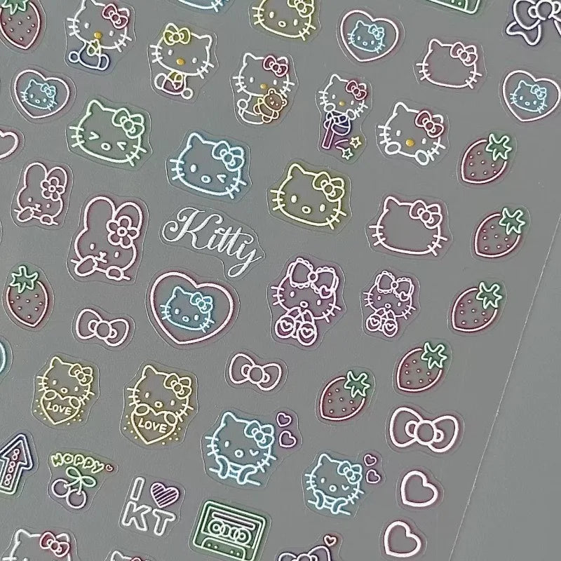 Kawaii Hello Kitty Relief Stickers Cute Anime Student DIY Waterproof Nail Stickers Decorative Toy Women Accessories Wholesale