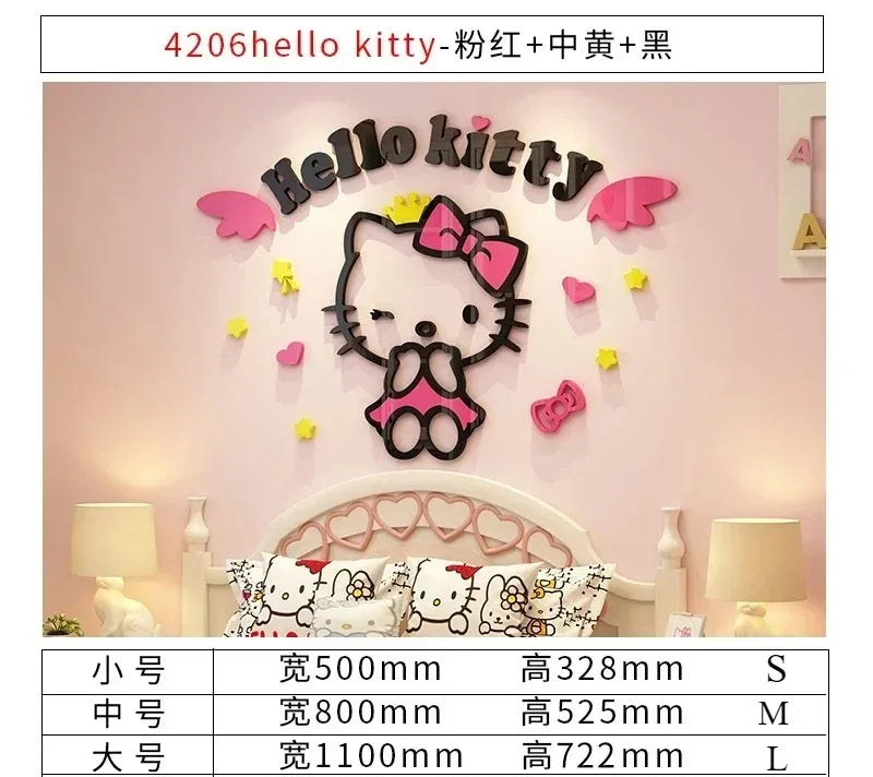 Sanrio Hello Kitty Room Decor Acrylic 3D Wall Sticker Self-Adhesive Cute Children Background Wall Decorative Painting Kid Gifts