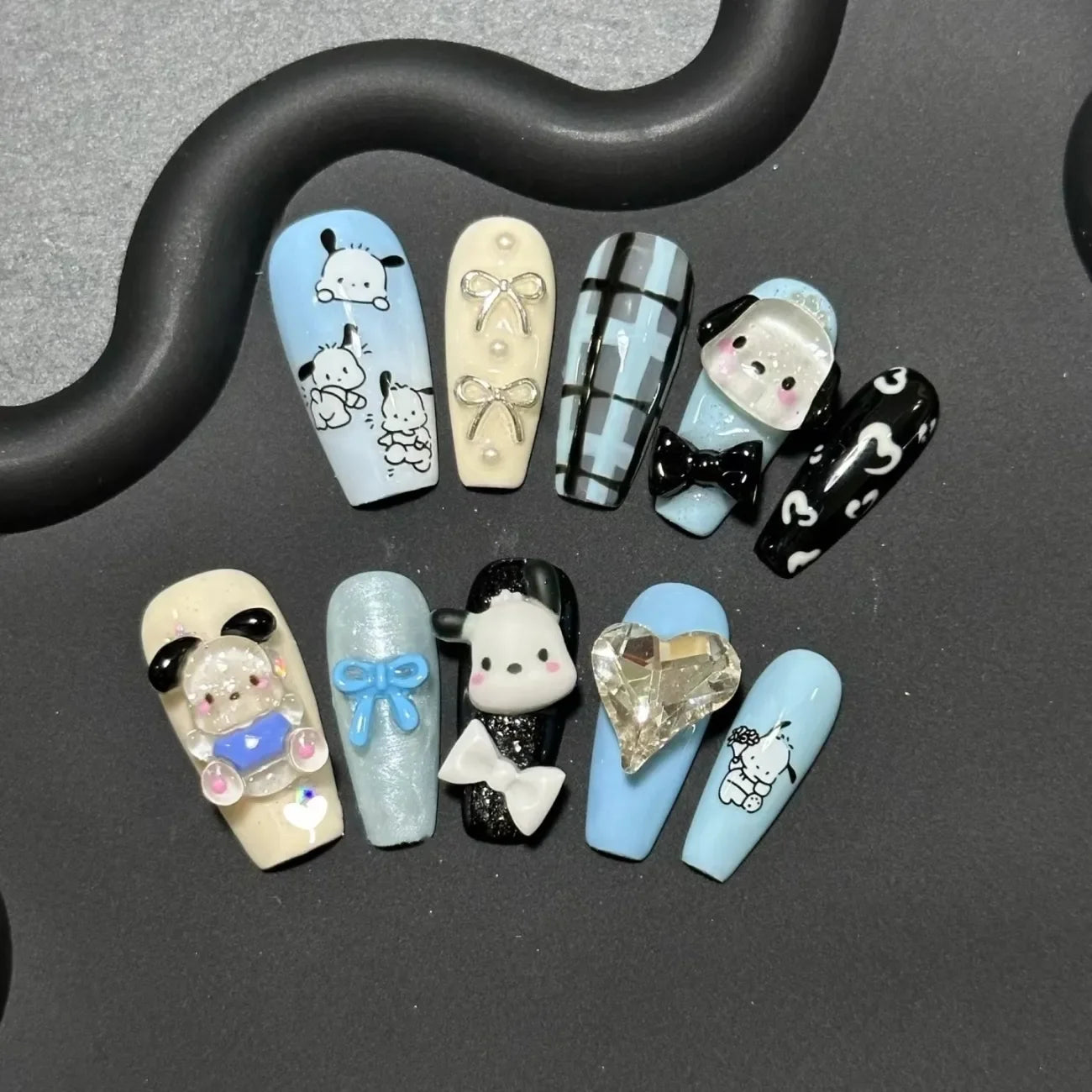 Hello Kitty Handmade Press-On Nails – Pink My Melody & Cinnamoroll Anime Nails – Detachable 3D Nail Art Decoration Set