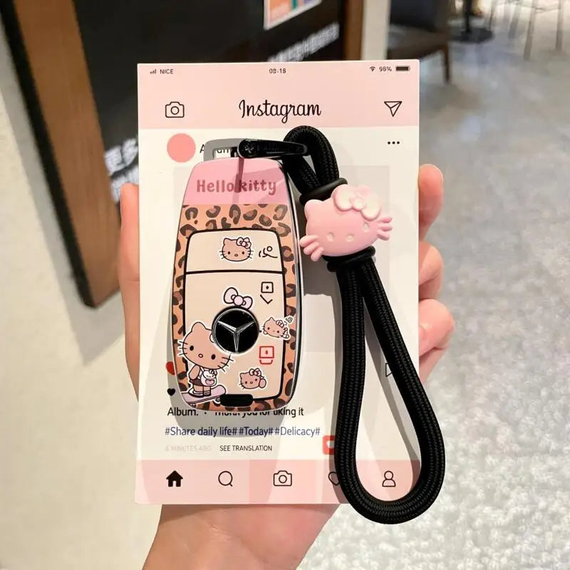 Sanrio Car Key Shell Leopard Print Key Storage Hello Kitty Leopard Print Cartoon Key Chain Cute Car Decoration Accessories Gift