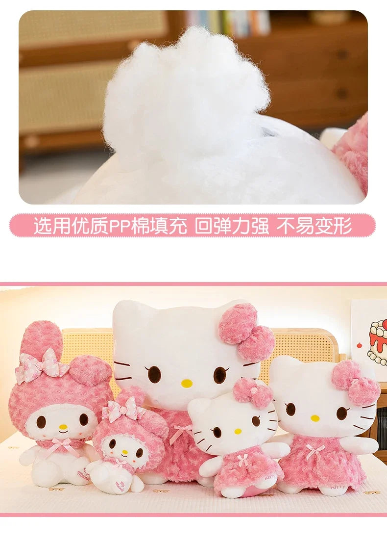 35cm Sanrio Hello Kitty & My Melody Plush Doll – Kawaii Rose Soft Stuffed Pillow Toy for Kids & Gifts
