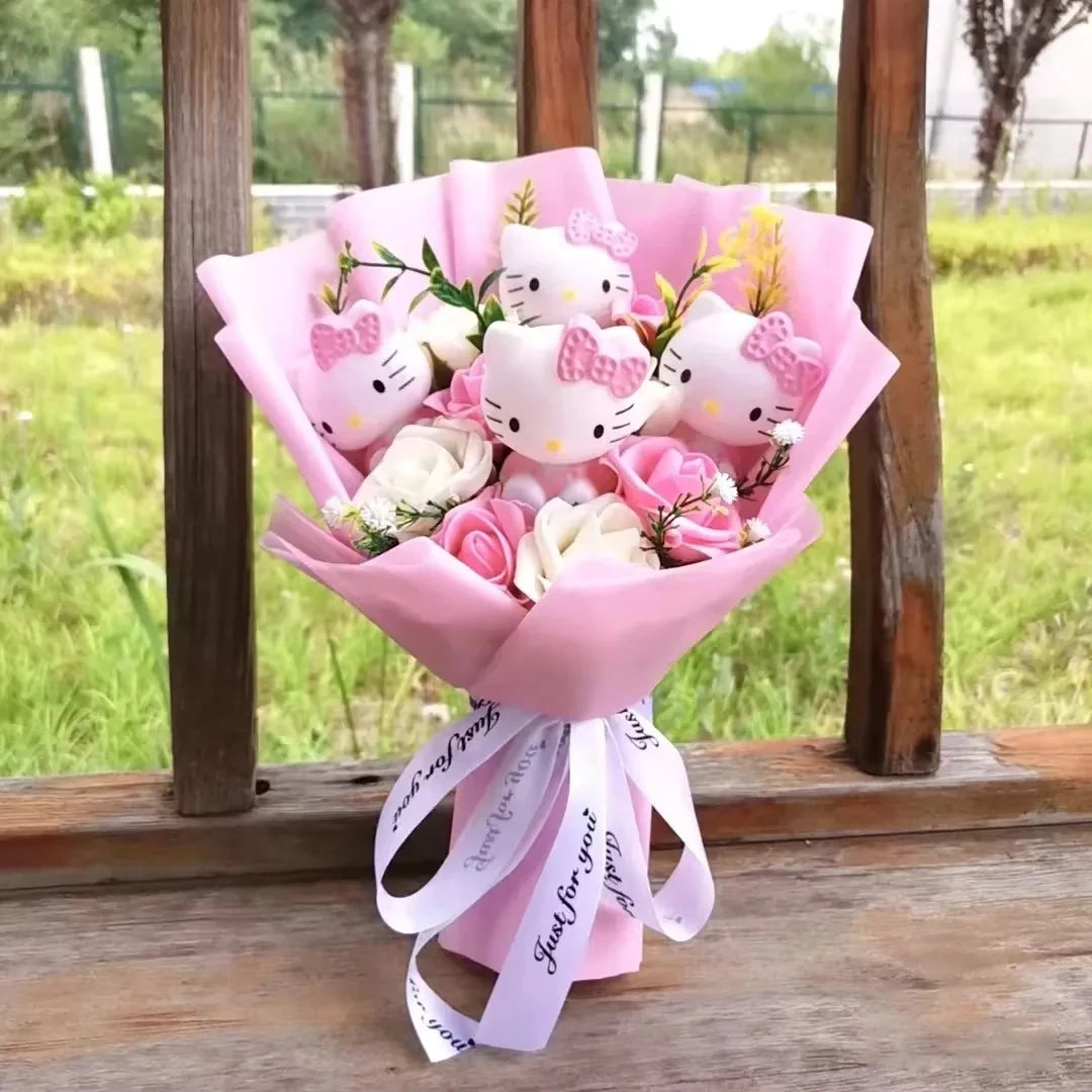 Hello Kitty Cartoon Plush Bouquet – Rose Flower Doll Arrangement for Home Decor & Gift (Valentine’s, Christmas & Wedding)