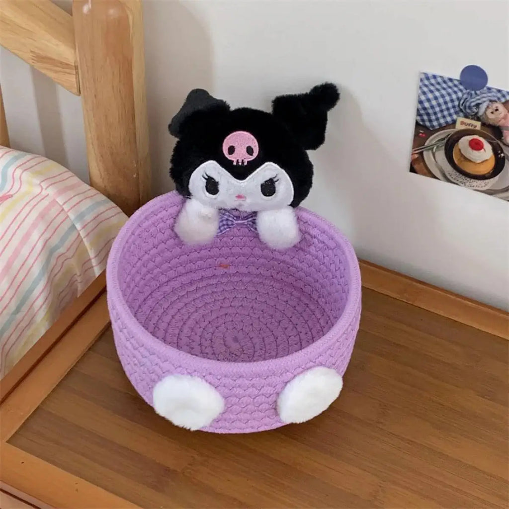Hello Kitty Kuromi Woven Storage Basket Desktop Clutter Receiver Creative Dopamine Snack Basket Household Cosmetics Storage Box