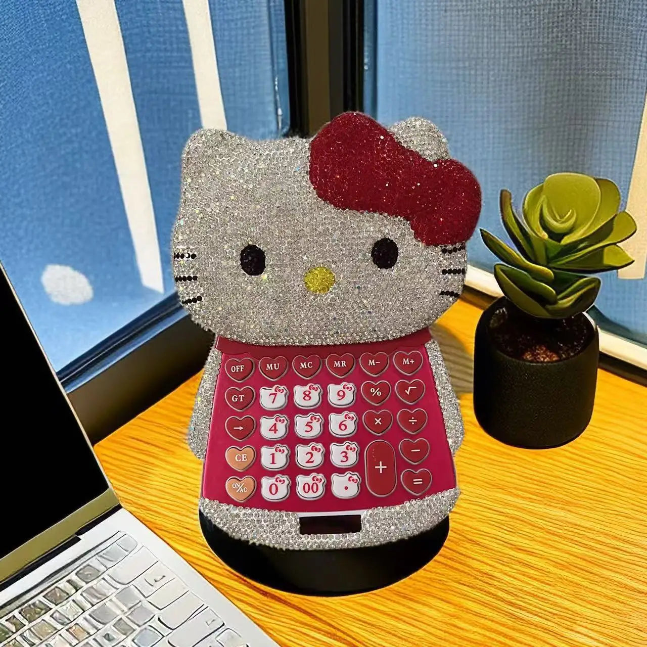 Kawaii Hello Kitty Diamond Slide Calculator – 12-Digit Cute KT Cat Stationery Computer Calculator – High-Value Office & School Gift for Students, Kids & Girls
