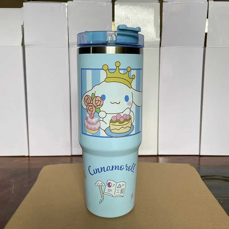 Kawaii Hello Kitty 900ML Thermos Cup Anime Sanrio Kuromi Cinnamoroll High Capacity Car Cup 304 Stainless Steel Vacuum Coffee Cup