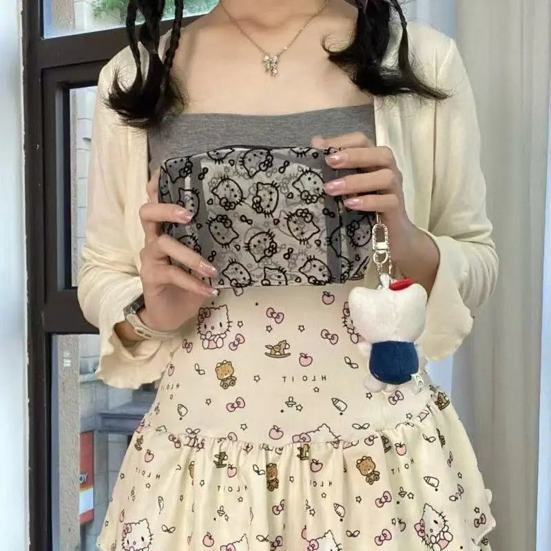 Hello Kitty Printed Transparent Mesh Makeup Bag – Large Capacity Travel Cosmetic Organizer