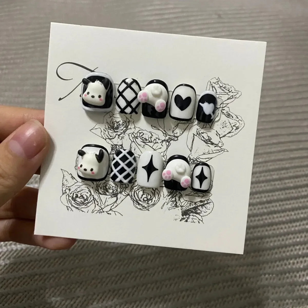 Hello Kitty Handmade Press-On Nails – Pink My Melody & Cinnamoroll Anime Nails – Detachable 3D Nail Art Decoration Set