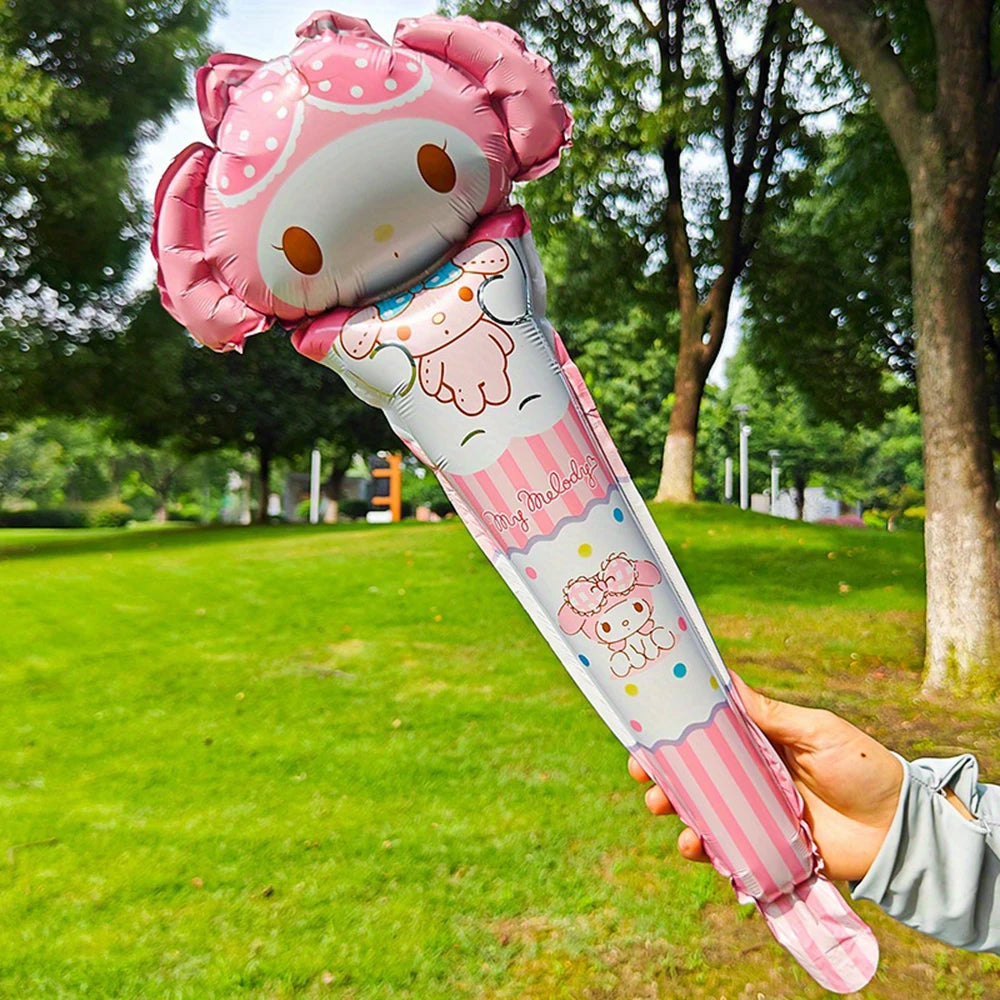 16pcs Hello Kitty Kuromi Melody Balloon Stick Foil Balloons Set Girl Happy Birthday Party Concert Atmosphere Props Gifts