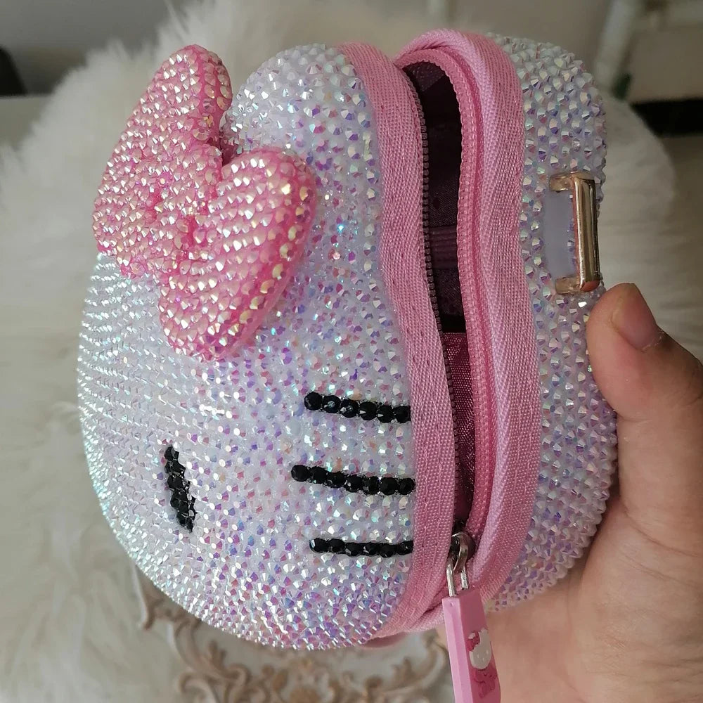 Hello Kitty Rhinestone Bling Leather Mini Bag – Cute Organizer for Earphones, Cables & Small Accessories