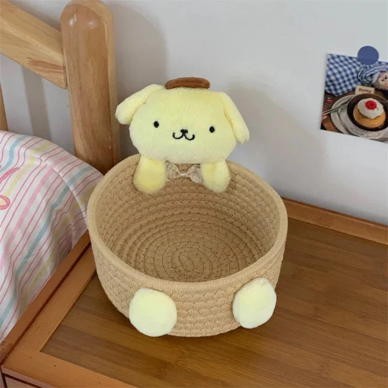 Hello Kitty Kuromi Woven Storage Basket Desktop Clutter Receiver Creative Dopamine Snack Basket Household Cosmetics Storage Box