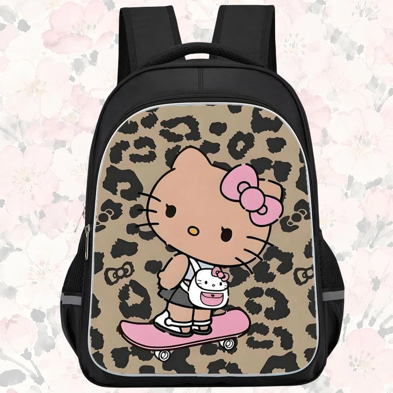 16-inch cartoon children's backpack, unisex, large capacity, double zippered pockets, ergonomic back support, Hello Kitty-theme
