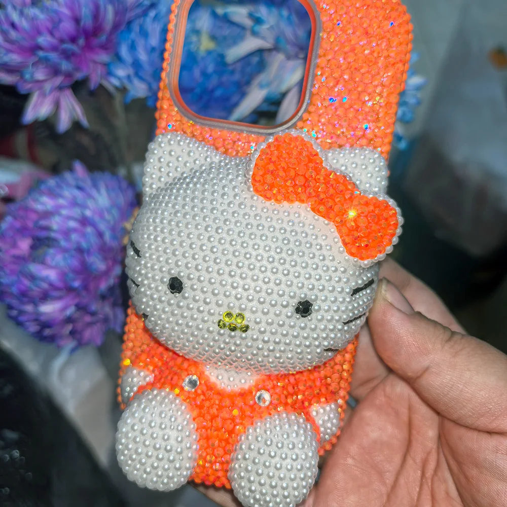 Christmas Hello Kitty Rhinestone Crystal Phone Case Chain For iPhone17 16 15 14 13 12 11Pro Max X Xs XR 7 8 Plus Transparent