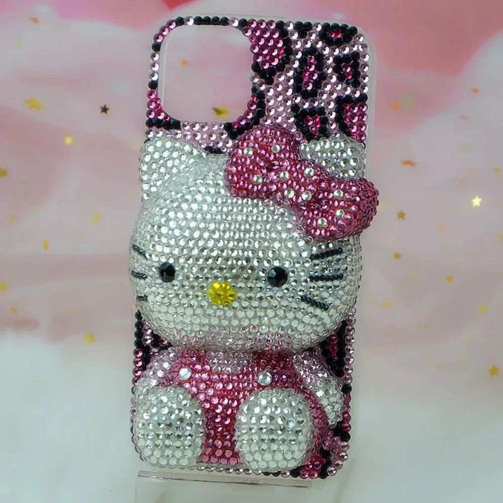 Hello Kitty Rhinestone Bling Crystal Phone Case Chain For iPhone17 16 15 14 13 12 11Pro Max X Xs XR 7 8 Plus Transparent Bumper