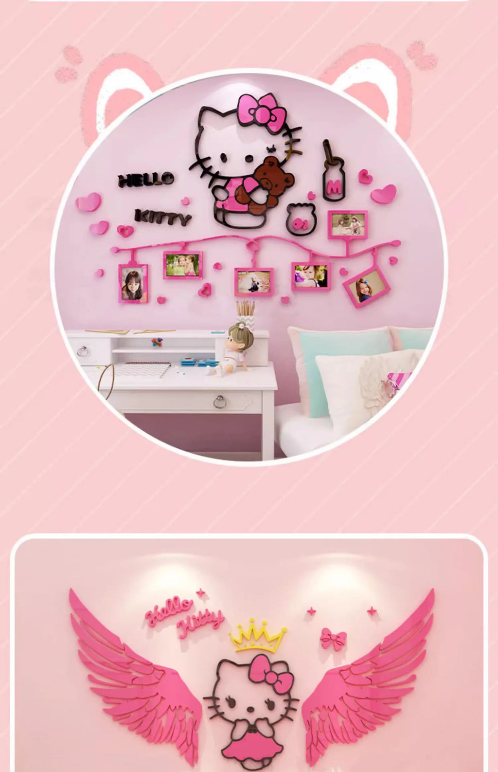 Sanrio Hello Kitty Room Decor Acrylic 3D Wall Sticker Self-Adhesive Cute Children Background Wall Decorative Painting Kid Gifts