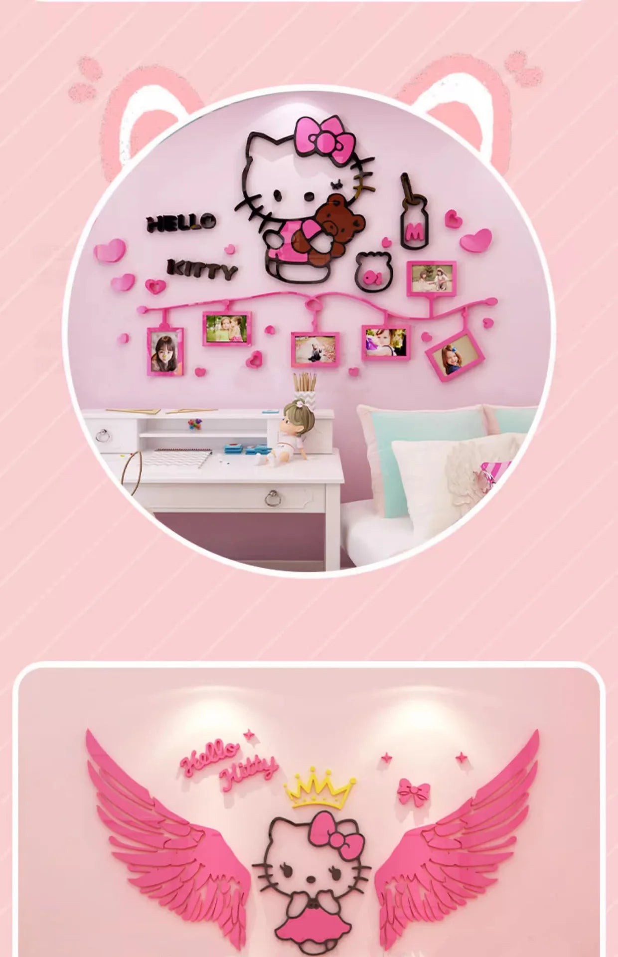 Sanrio Hello Kitty Room Decor Acrylic 3D Wall Sticker Self-Adhesive Cute Children Background Wall Decorative Painting Kid Gifts