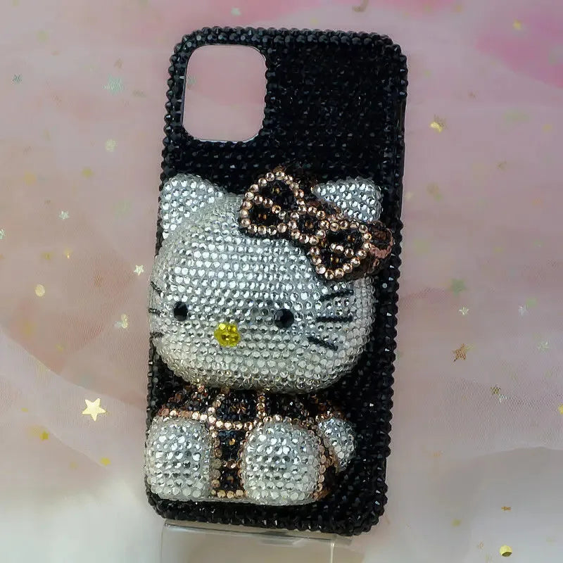 Hello Kitty Rhinestone Bling Crystal Phone Case Chain For iPhone17 16 15 14 13 12 11Pro Max X Xs XR 7 8 Plus Transparent Bumper