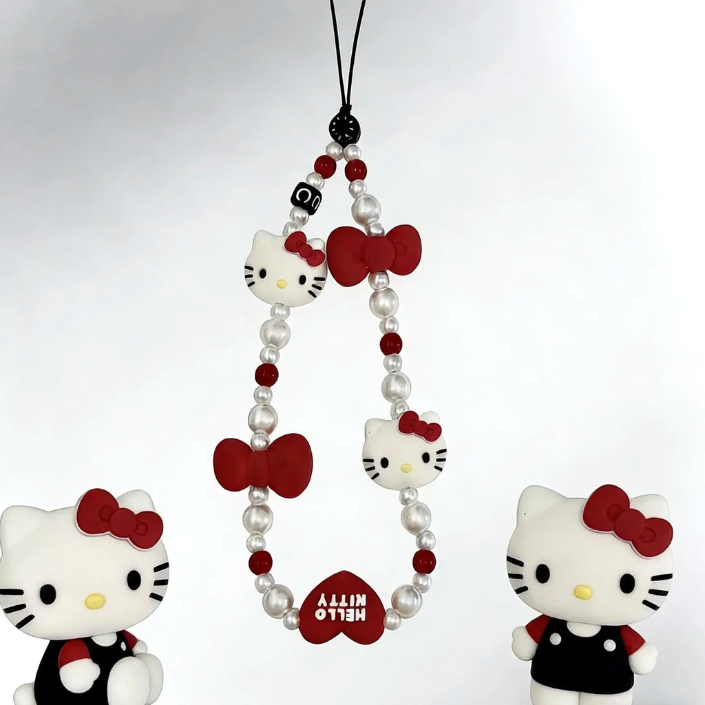 Cute Hello Kitty Beaded Phone Lanyard – Girly Phone Charm Strap & Anti-Lost Mobile Phone Chain