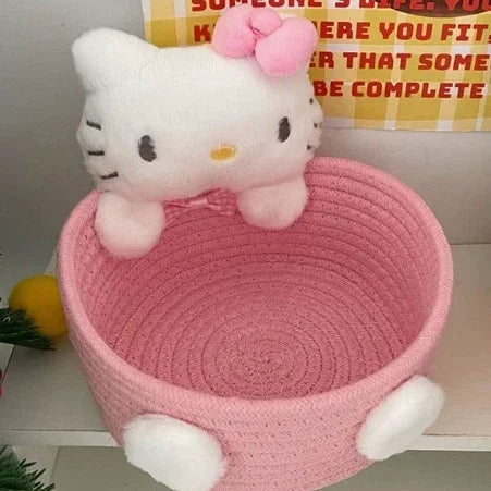 Hello Kitty Kuromi Woven Storage Basket Desktop Clutter Receiver Creative Dopamine Snack Basket Household Cosmetics Storage Box
