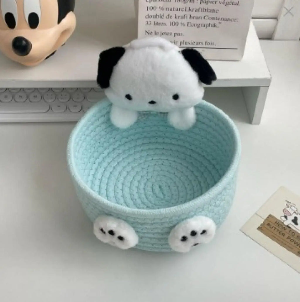Hello Kitty Kuromi Woven Storage Basket Desktop Clutter Receiver Creative Dopamine Snack Basket Household Cosmetics Storage Box