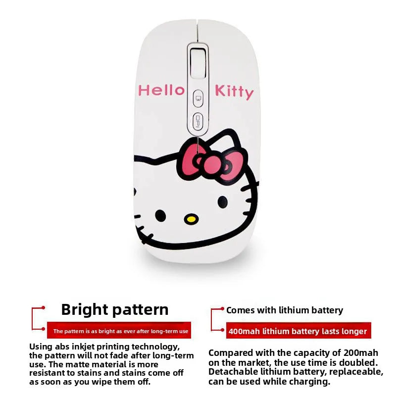 Cute cartoon character Hello kitty wireless Bluetooth dual-mode mouse Cute and fun rechargeable universal mouse Holiday gift