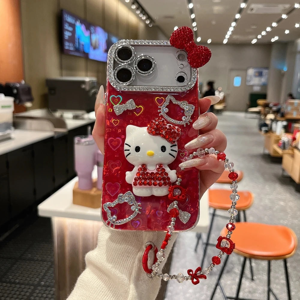 3D Hello Kitty Bling Glitter Phone Case – Cute Sparkly Hard Cover for iPhone 12, 13, 14, 15, 16 & 17 Pro Max