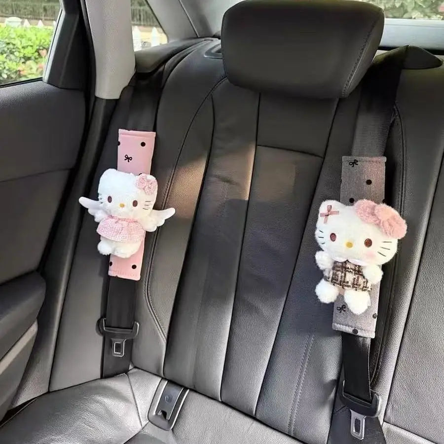 Hello Kitty Plush Seat Belt Shoulder Cover – Cute Cartoon Car Seat Belt Protector Cushion for Travel Comfort