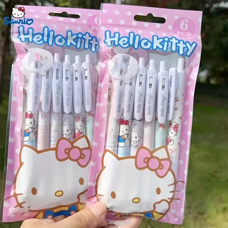 6Pcs Sanrio Hello Kitty Gel Pens – Kawaii Black Ink Signature Pens – Cute Stationery Writing Tools for School, Office & Gifts