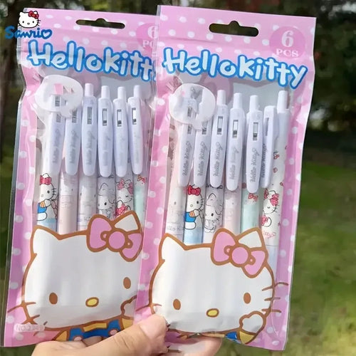 6Pcs Sanrio Hello Kitty Gel Pens – Kawaii Black Ink Signature Pens – Cute Stationery Writing Tools for School, Office & Gifts
