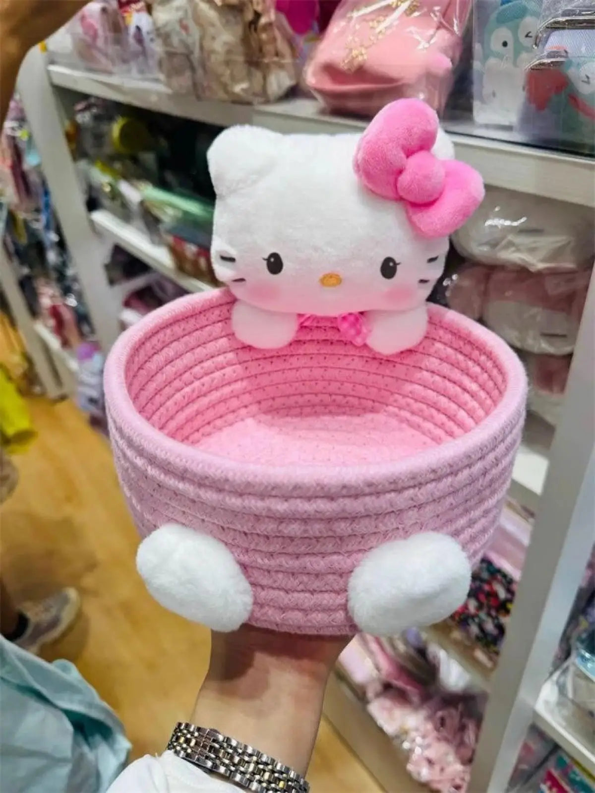 Hello Kitty Kuromi Woven Storage Basket Desktop Clutter Receiver Creative Dopamine Snack Basket Household Cosmetics Storage Box