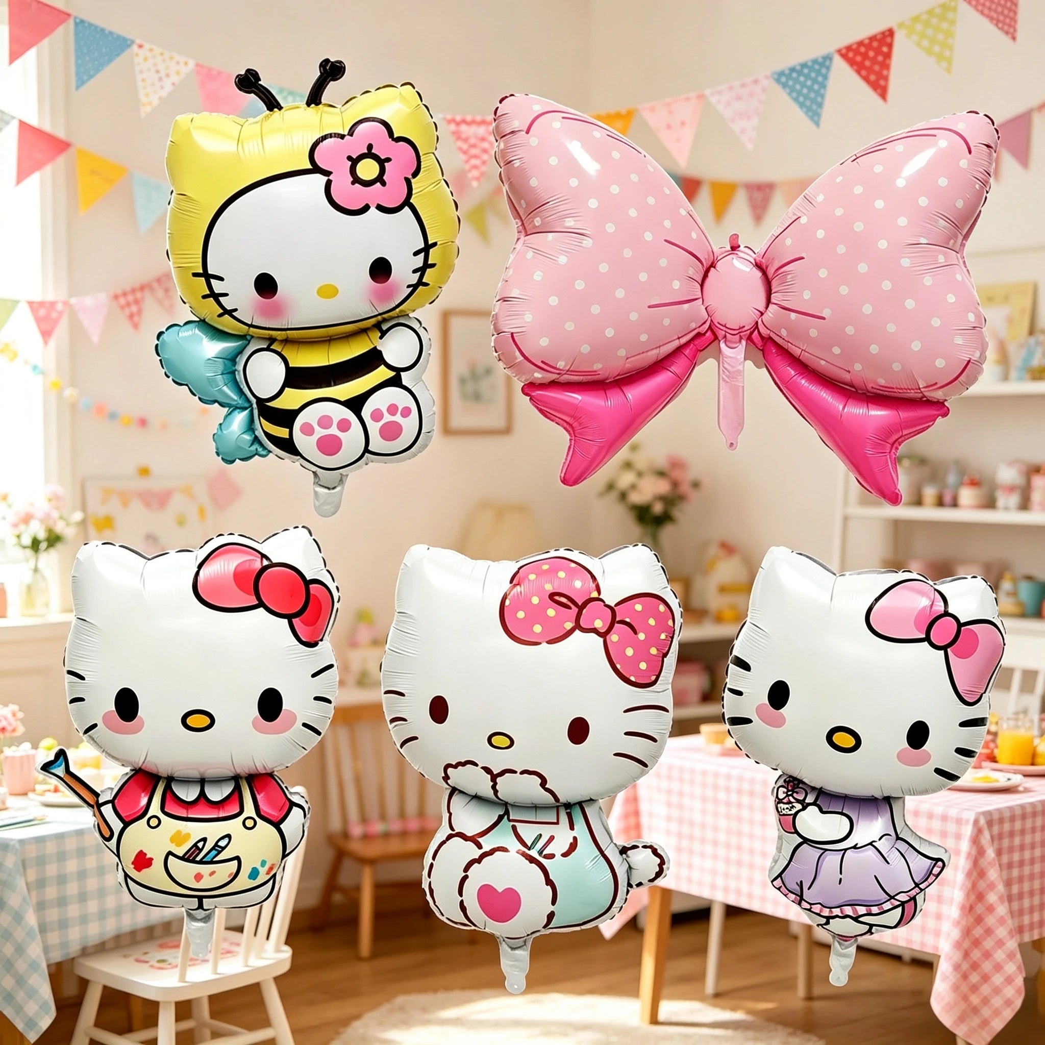 5PCS Hello Kitty Foil Balloon Set Anime Cat Candy Bow Foil Balloons Kids Birthday Party Decorative Balloons Baby Shower Supplie
