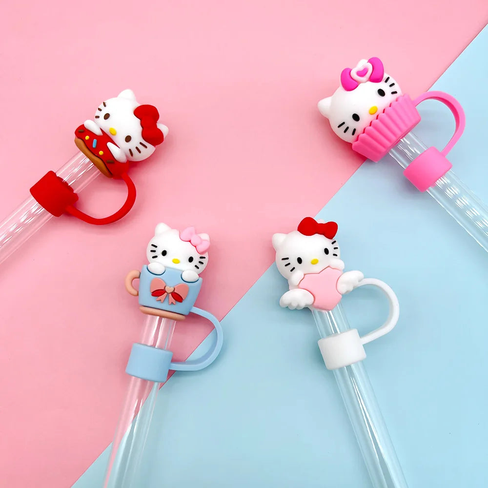10mm Straw Cap Hello Kitty Straw Cover Water Cup Dustproof Straw Cover Food Grade Recyclable Y2k Fashion Toy Anime Cartoon Frind