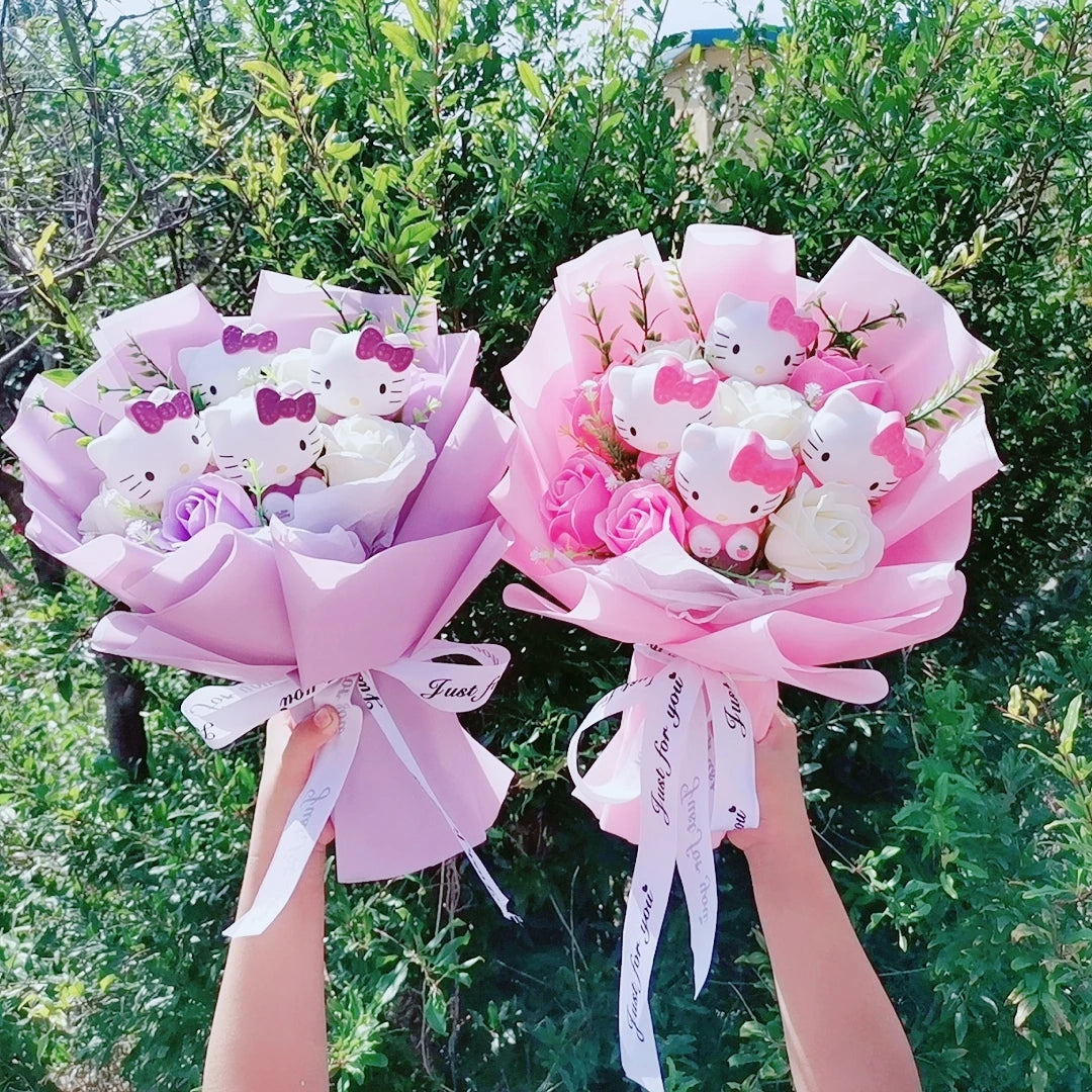 Hello Kitty Cartoon Plush Bouquet – Rose Flower Doll Arrangement for Home Decor & Gift (Valentine’s, Christmas & Wedding)