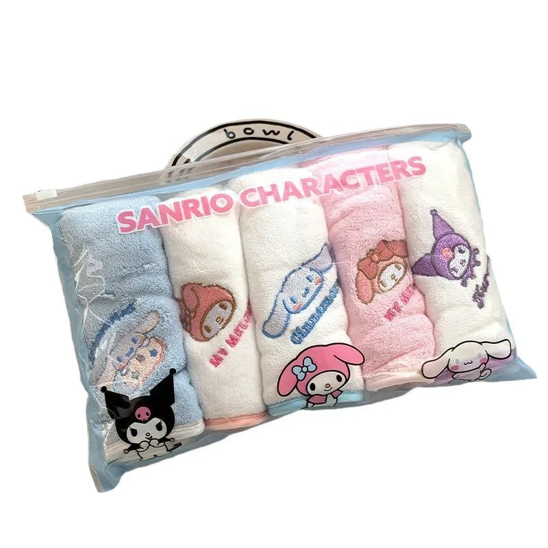 5PCS Sanrios Towel Kuromi Cinnamoroll My Melody Absorbent Face Wash Bath Dry Hair Towel Soft Coral Velvet Embroidery Towel Gifts
