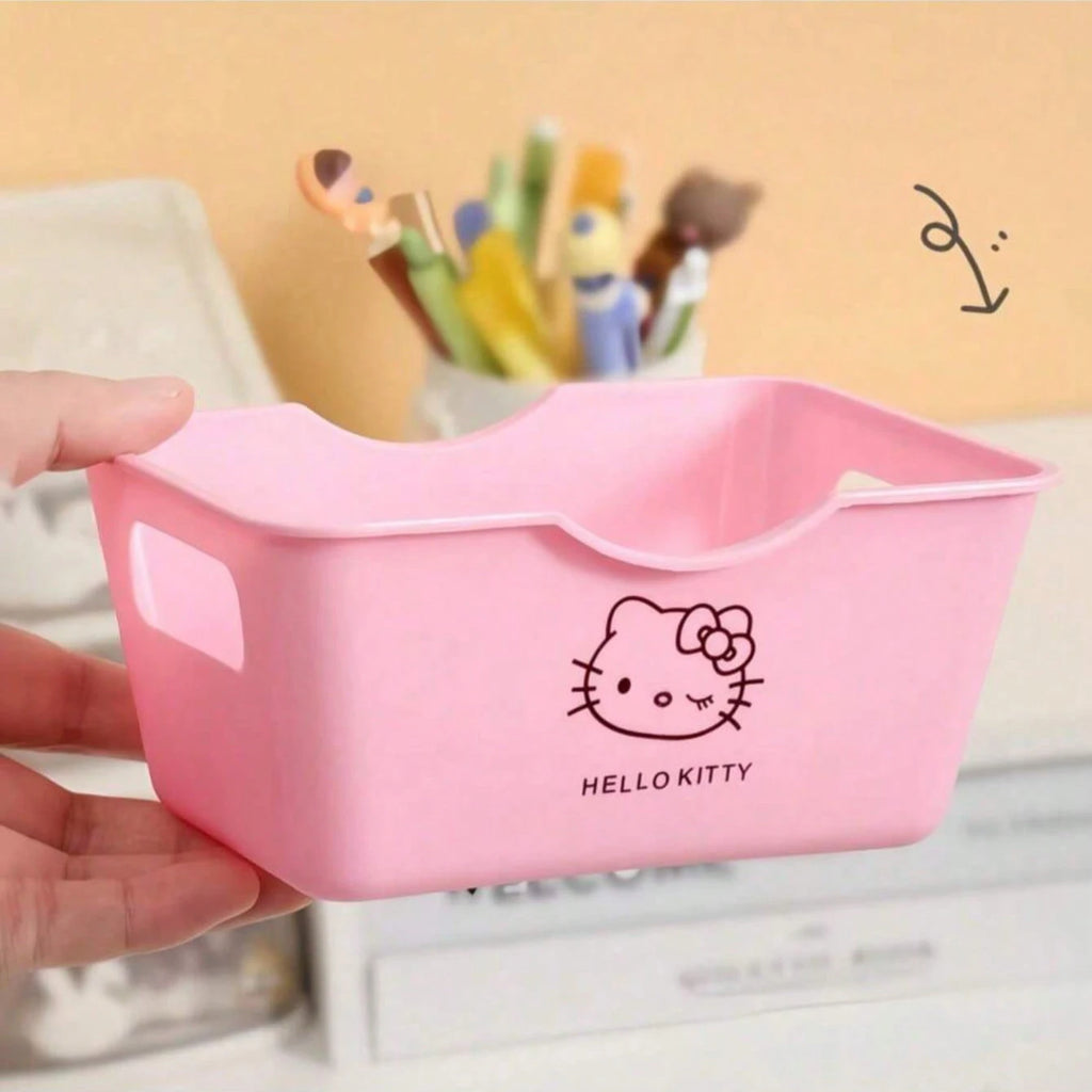 Hello Kitty Desktop Storage Basket – Multi-Functional Organizer Box Set for Cosmetics, Stationery & Snacks – Kawaii Room Decor