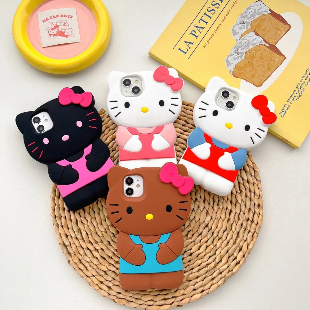 Hello Kitty 3D Silicone Soft Phone Case For iPhone 17 Pro 16 Plus 15 14 13 12 Mini 11 Pro Max XR X XS 7 8 Shockproof Phone Cover