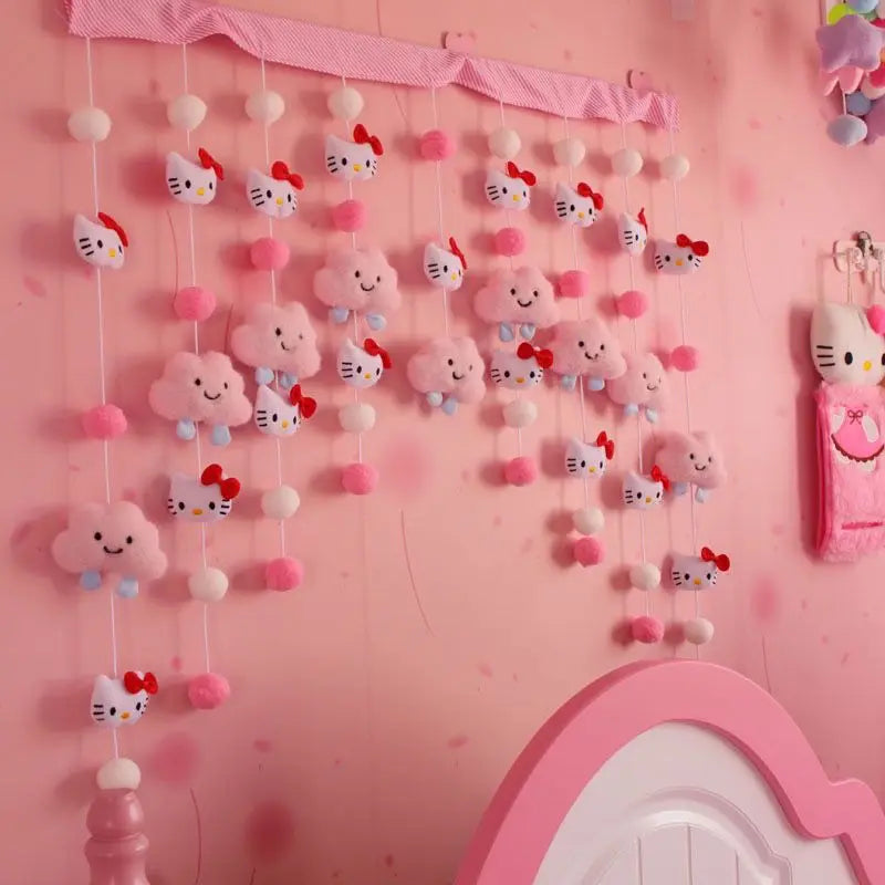 Sanrio Hello Kitty Cute Kawaii Cartoon Room Decoration Sweet Creative Animation Peripheral Partition Curtain Room Decoration