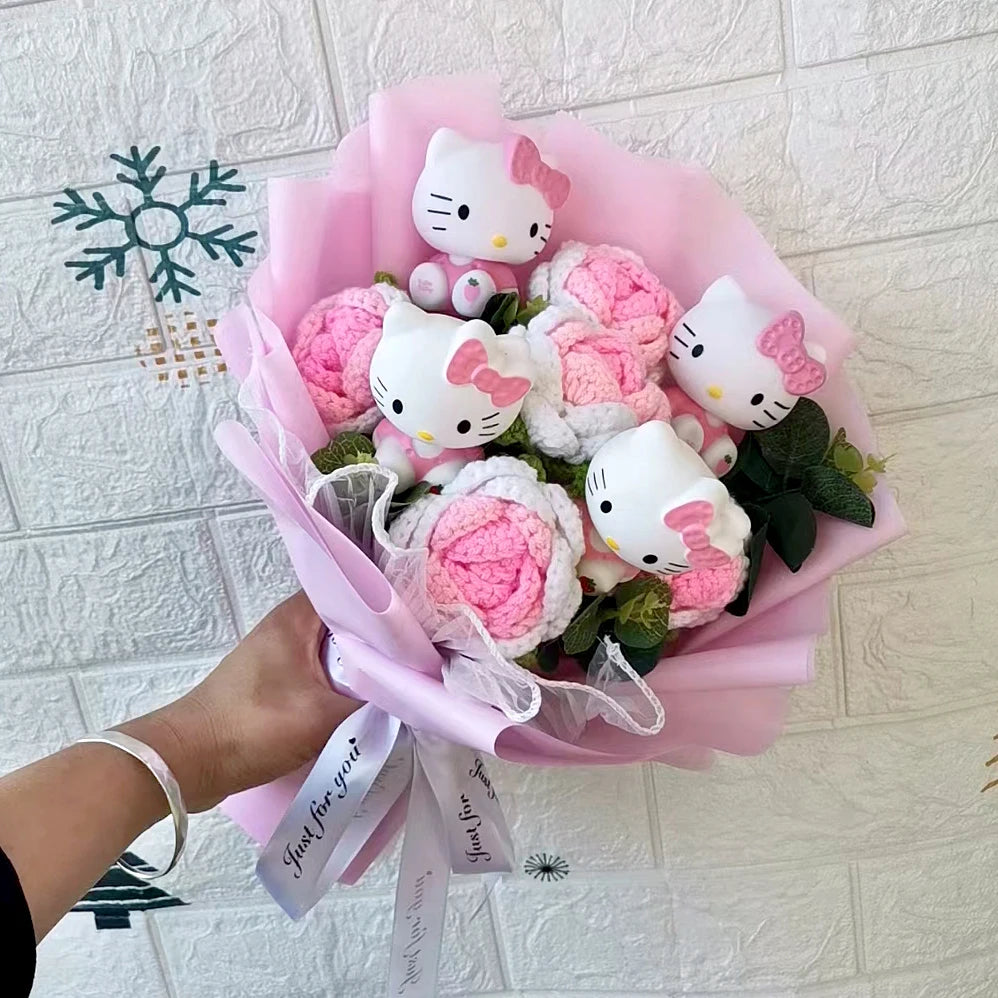 Hello Kitty Cartoon Plush Bouquet – Rose Flower Doll Arrangement for Home Decor & Gift (Valentine’s, Christmas & Wedding)
