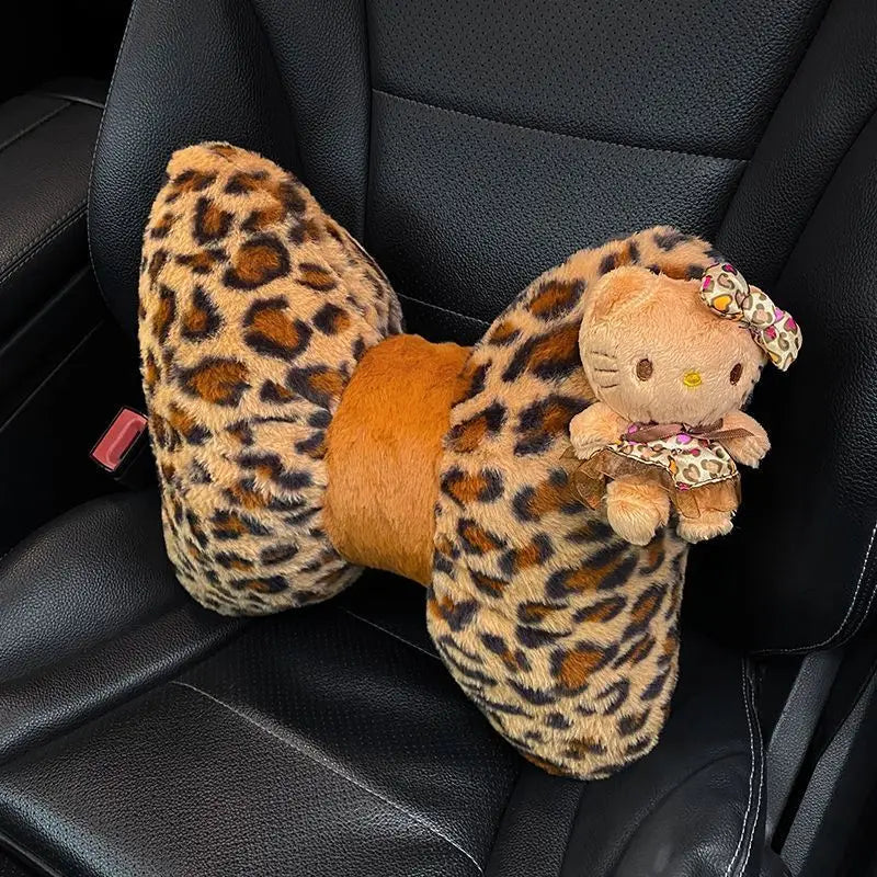 Hello Kitty Car Headrest Neck Pillow Seat Leopard Print Cushion Car Accessory for Girls Car Pillow Lumbar Support Accessories