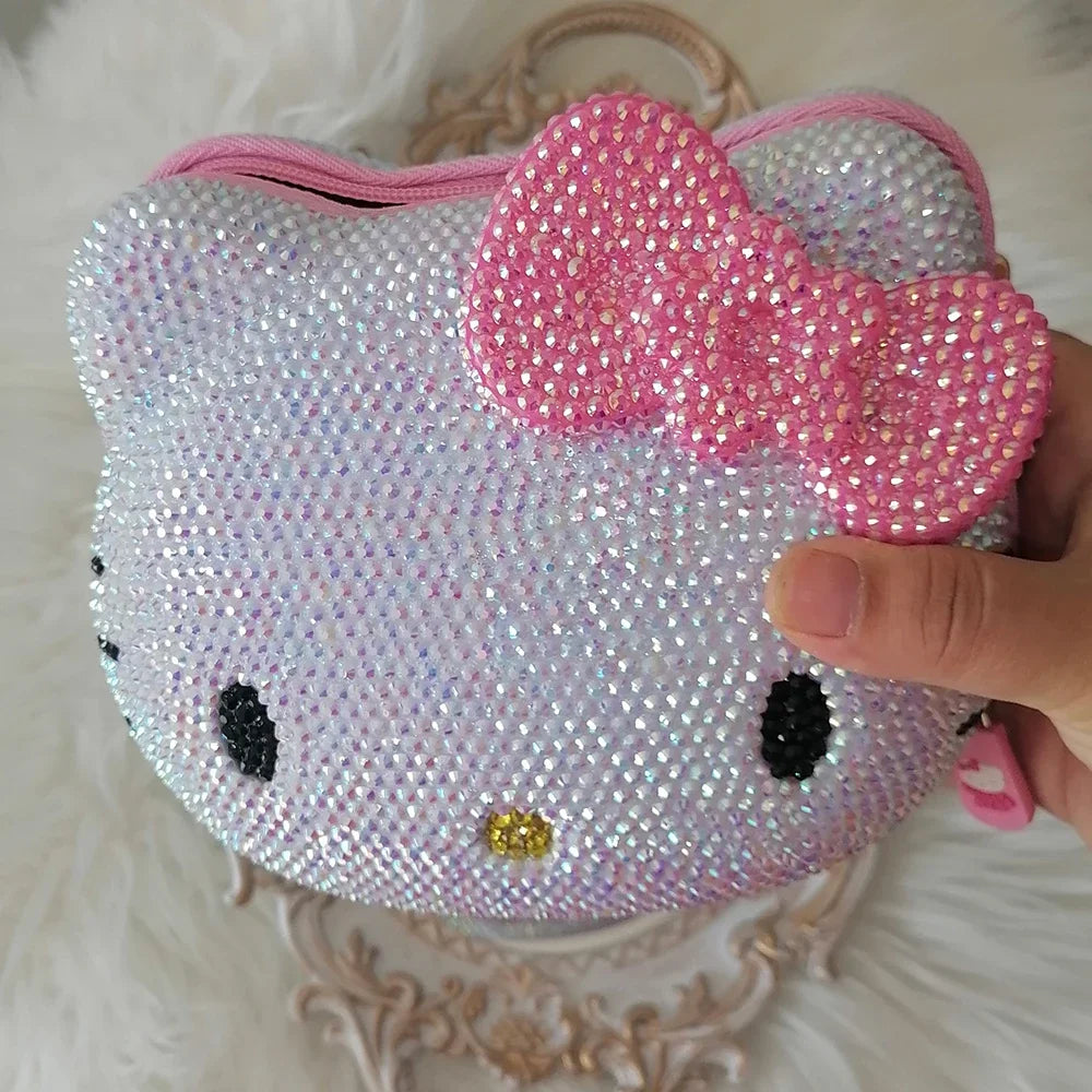 Hello Kitty Rhinestone Bling Leather Mini Bag – Cute Organizer for Earphones, Cables & Small Accessories