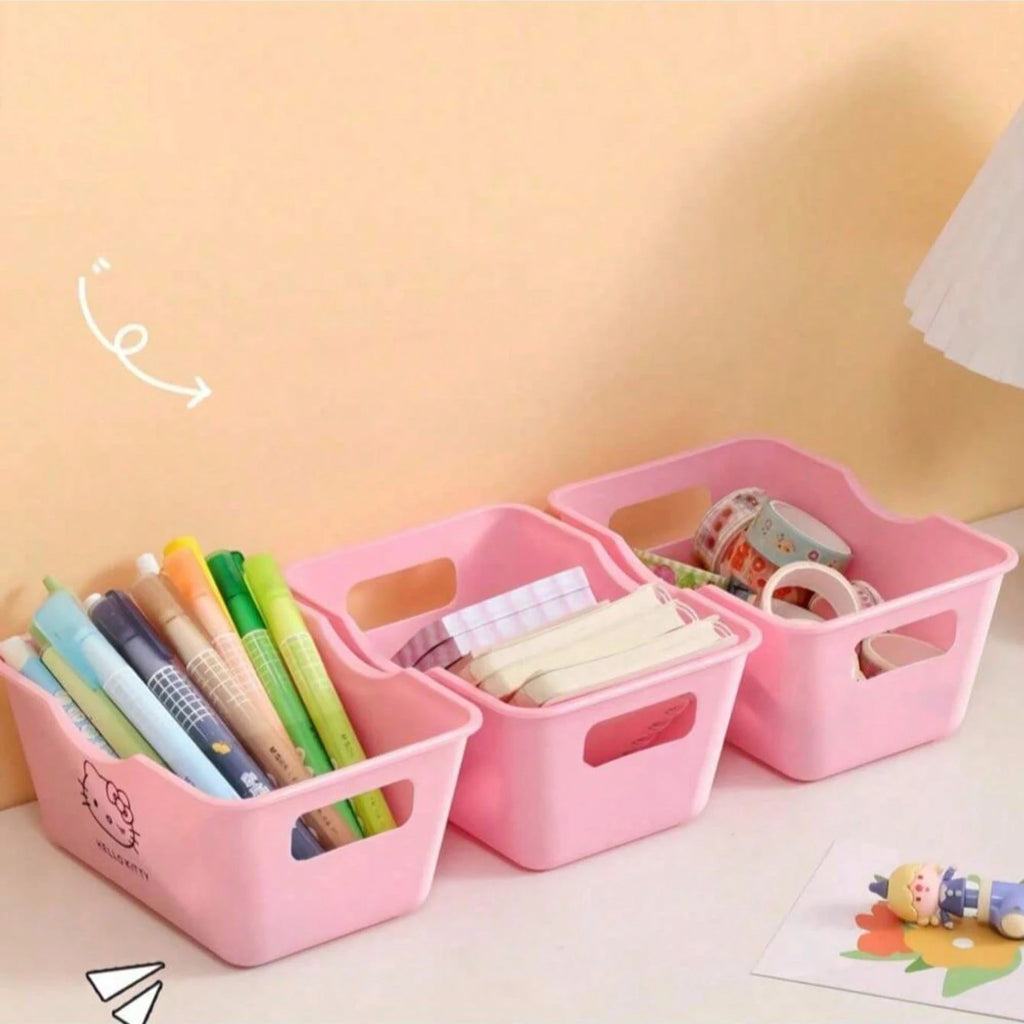 Hello Kitty Desktop Storage Basket – Multi-Functional Organizer Box Set for Cosmetics, Stationery & Snacks – Kawaii Room Decor