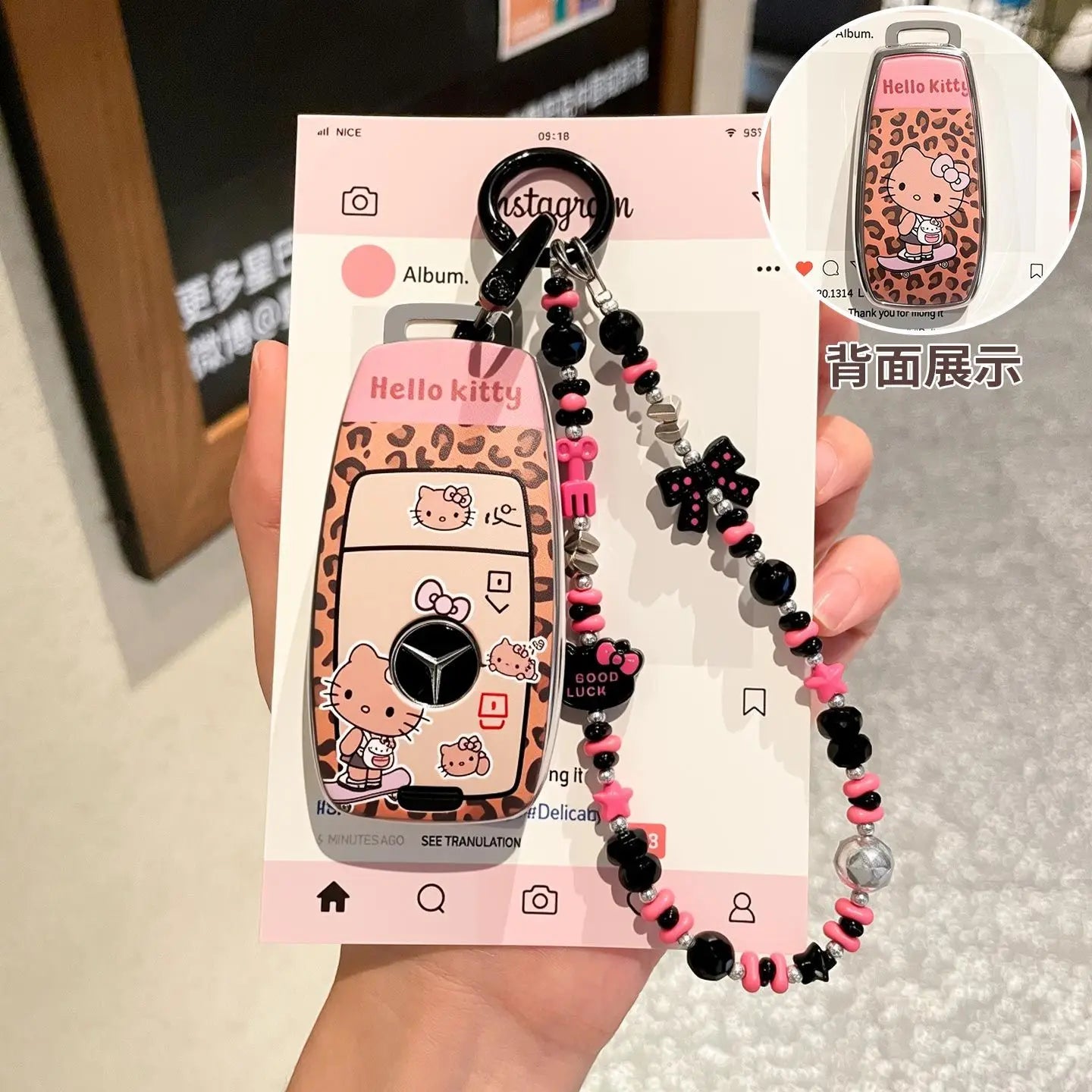 Sanrio Car Key Shell Leopard Print Key Storage Hello Kitty Leopard Print Cartoon Key Chain Cute Car Decoration Accessories Gift