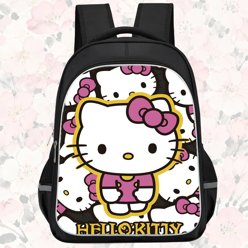 16-inch cartoon children's backpack, unisex, large capacity, double zippered pockets, ergonomic back support, Hello Kitty-theme