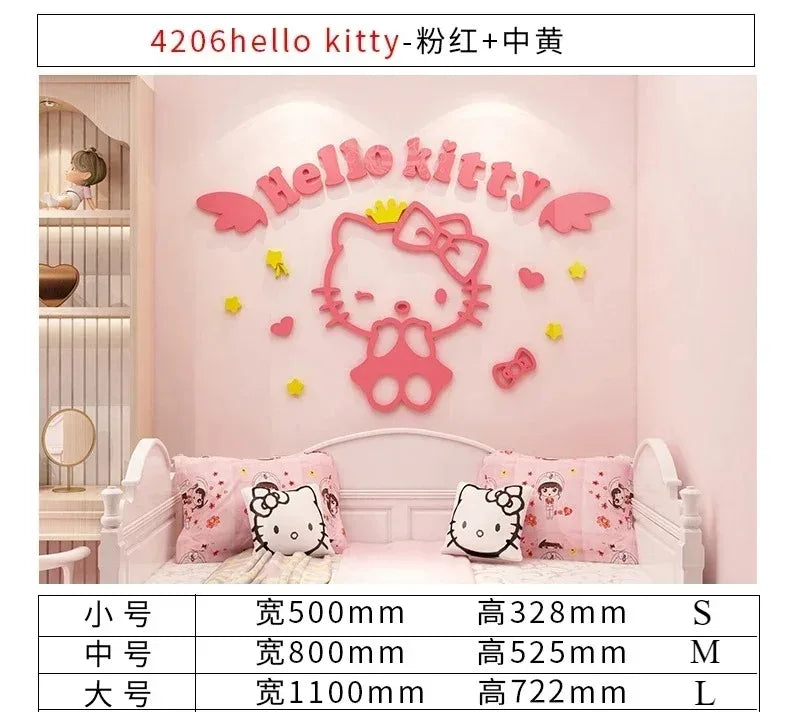 Sanrio Hello Kitty Room Decor Acrylic 3D Wall Sticker Self-Adhesive Cute Children Background Wall Decorative Painting Kid Gifts