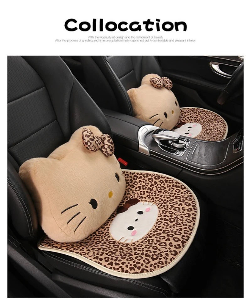 Hello Kitty Car Neck & Lumbar Support Pillow Set – Cute Cartoon Headrest Cushion for Travel & Driving Comfort