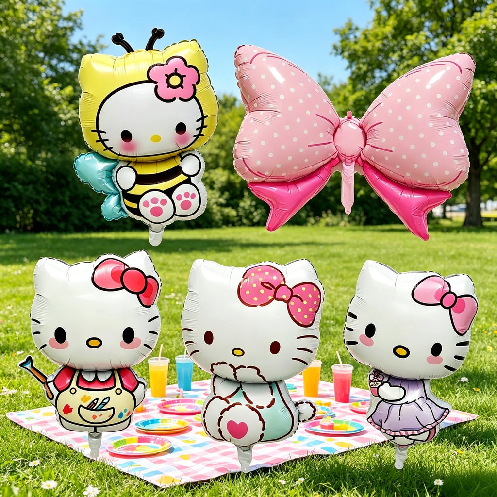 5PCS Hello Kitty Foil Balloon Set Anime Cat Candy Bow Foil Balloons Kids Birthday Party Decorative Balloons Baby Shower Supplie