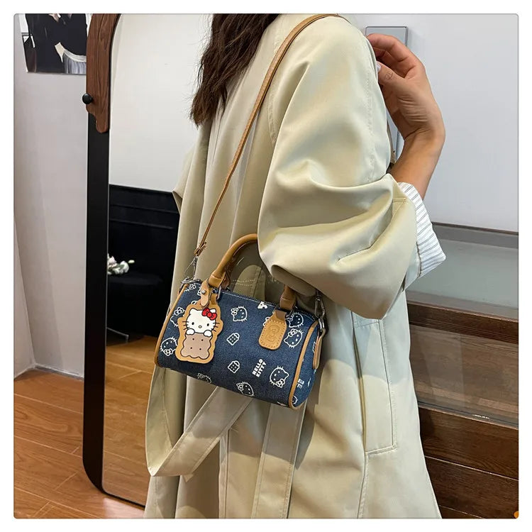 2026 Hello Kitty Denim Print Crossbody Bag – Kawaii Fashion Handbag for Women & Girls