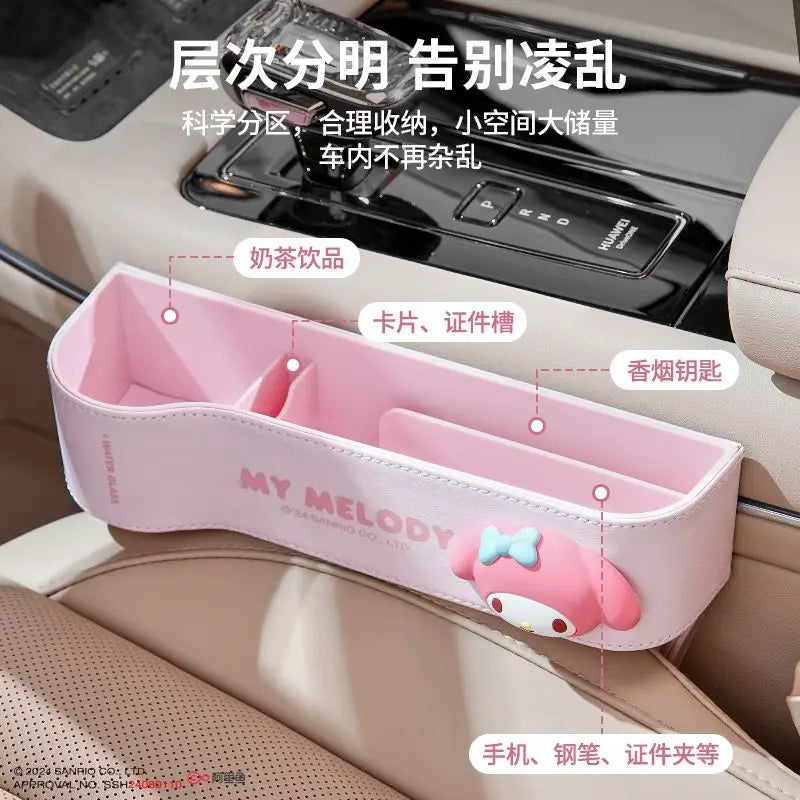 Cute Sanrio HelloKitty 2026 Car Storage Organizer for Seat Gap Kuromi My Melody Cartoon Anime Kawaii Phone and Trash Holder