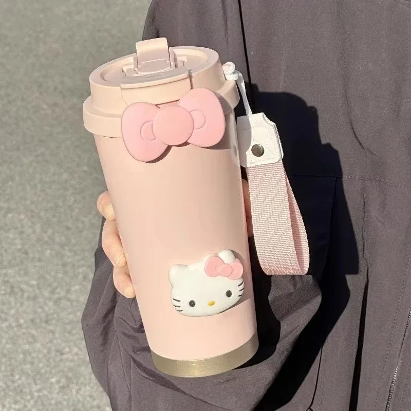 Hello Kitty Insulated Tumbler with Straw – Large Capacity Leak-Proof Travel Coffee Cup for School, Gym & Car