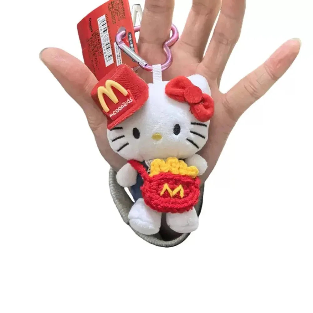 Hello Kitty Straw Hat Plush Keychain – 10cm Kawaii Cartoon Pendant & Bag Charm for Kids